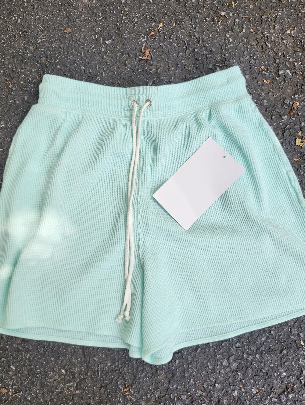 WOMENS Cotton Baby waffle soft aqua Danica elastic waist lounge shorts pockets M